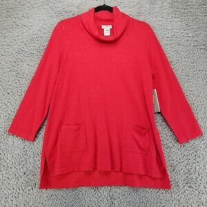 Multiples Sweater Womens Medium Red Long Sleeve Tunic Cowl Neck Knit